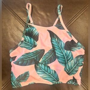 Tropical Leaf Print halter bikini Top